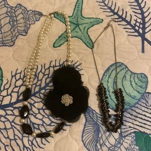 Chanel style Faux pearls and black stones necklaces